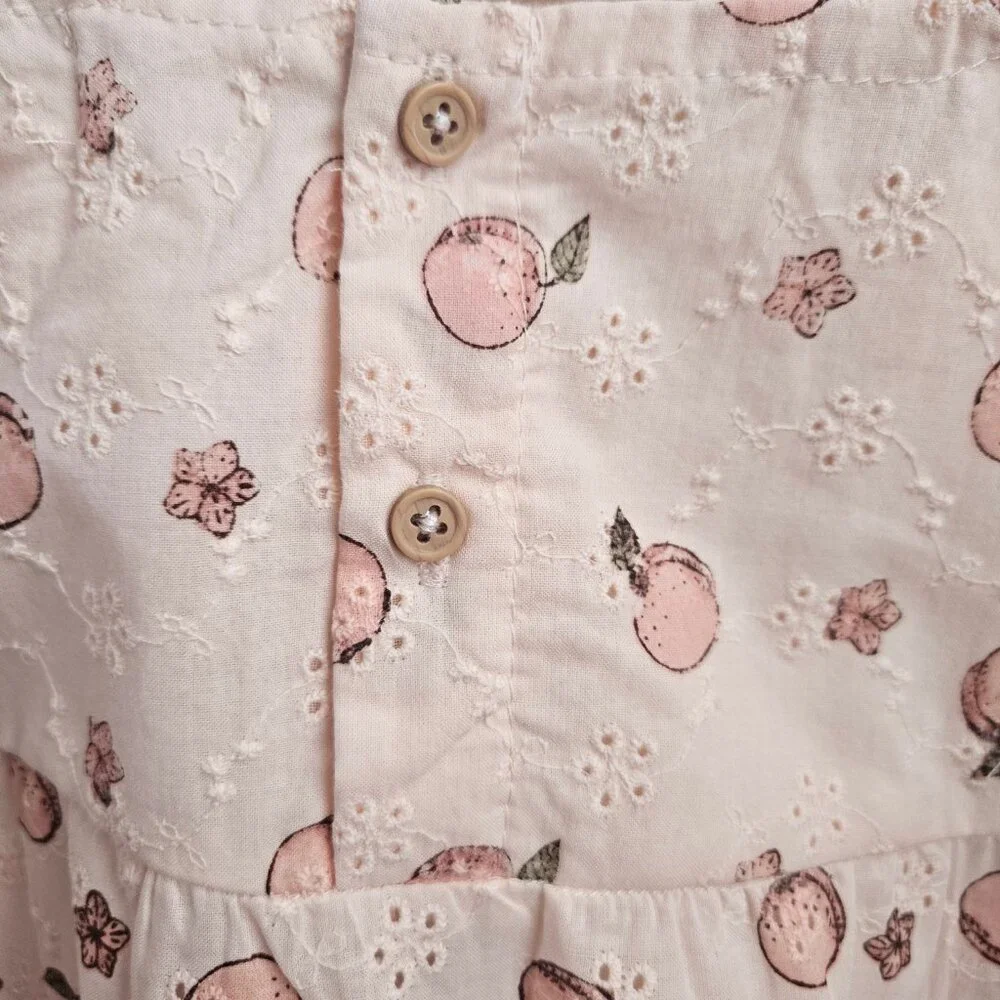 NWT Rabbit + Bear Organic Peaches and Flowers Print Eyelet Dress Size 3T